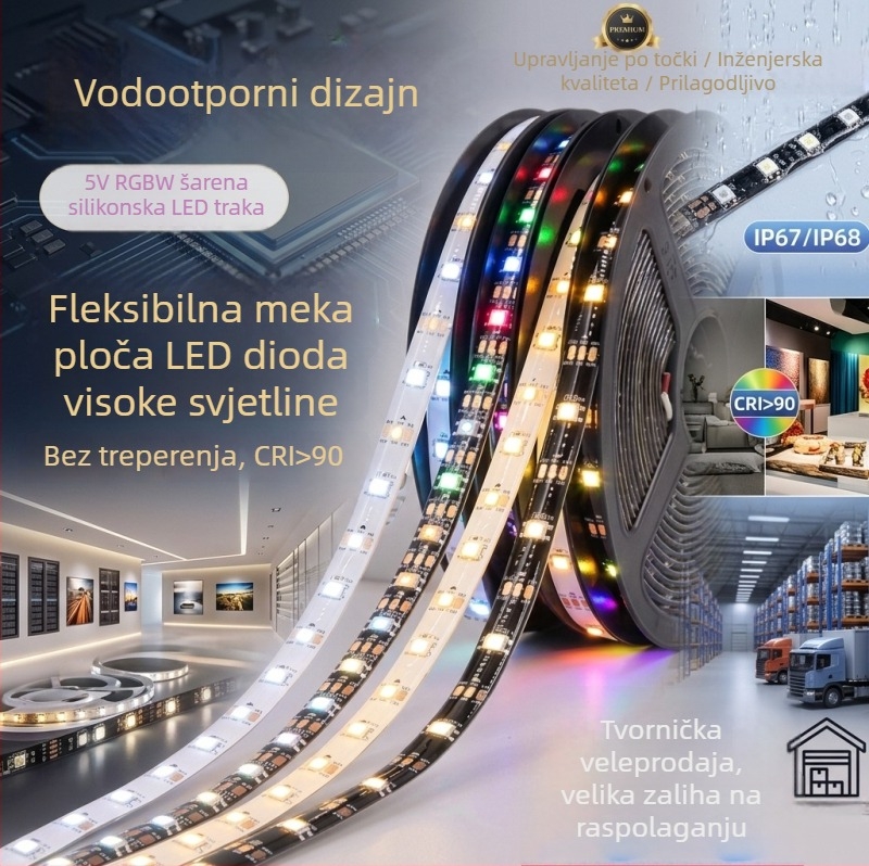RGB LED traka 5V, vodootporna, jednostavno upravljanje, programabilna ambijentalna rasvjeta s učinkom tekućeg svjetla