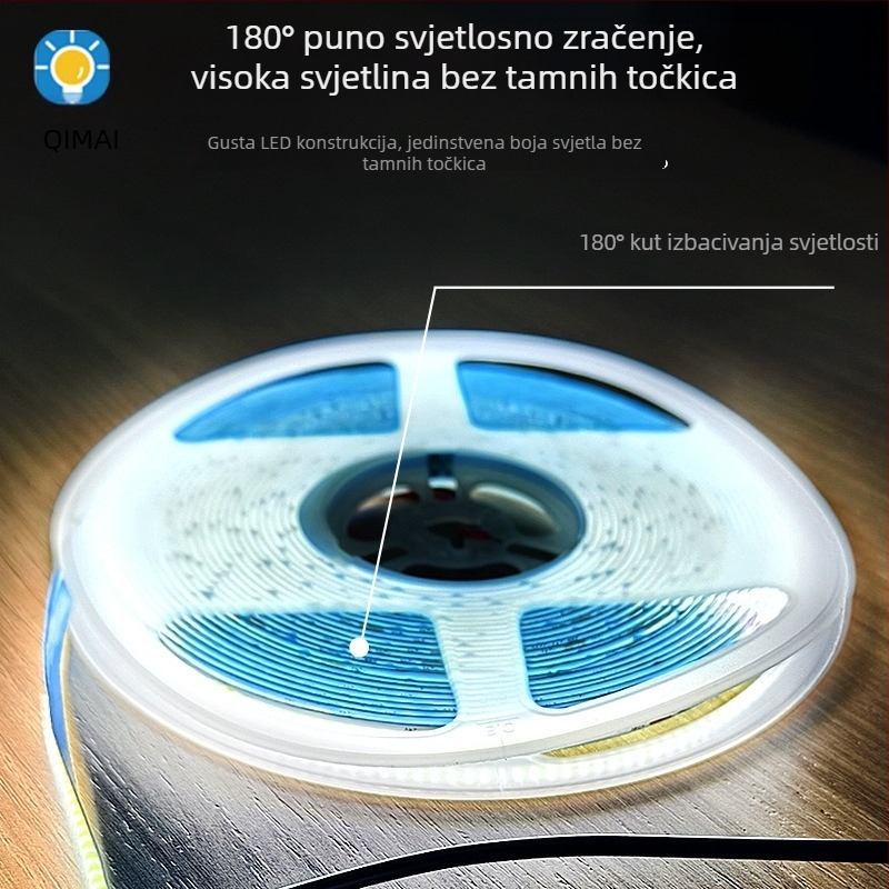 COB LED trak s niskim naponom, jednofarbna za unutarnje osvjetljenje, 24V, 320 LED, širina 8 mm, samoljepljiva, linearno osvjetljenje, CRI 90, s mogućnošću dimmeranja