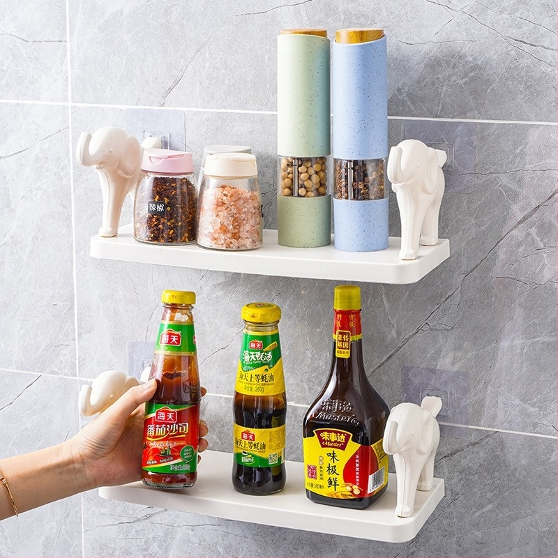 Popularan kuhinjski zidni stalak za pohranu, bez bušenja, plastika, dvostruki sloj, bijela, višefunkcionalni stalak za začine
