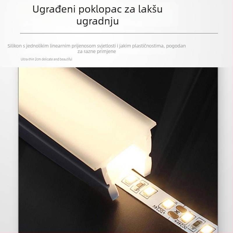 Fleksibilni silikonni poklopac za LED traku, ugrađeni linearni svjetlosni kanal s lukom