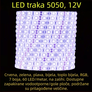 LED trak 12V, 5 m, 60 LED 5050 SMD, fleksibilan, s mogućnošću dimminga, IP65, 180° kut snopa, CRI 80, za dnevni boravak stropno osvjetljenje