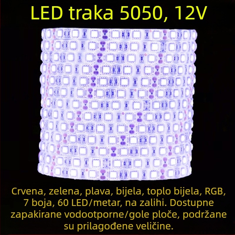 LED trak 12V, 5 m, 60 LED 5050 SMD, fleksibilan, s mogućnošću dimminga, IP65, 180° kut snopa, CRI 80, za dnevni boravak stropno osvjetljenje