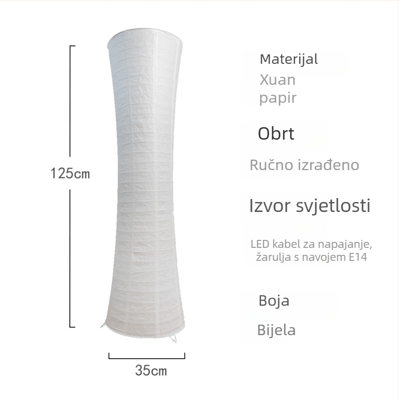 Bijela linearna podna svjetiljka s abažurom od rižinog papira, skandinavski retro-moderan europski minimalistički stil, pogodna za dnevni boravak, spavaću sobu, radnu sobu ili pored kreveta.