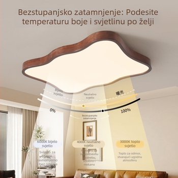 Svjetiljka za dnevni boravak – stropna od masivnog drva, vintage stil, pravokutni dizajn s motivom oblaka, jednostavna i kreativna