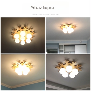LED stropna svjetiljka u obliku jelenjih rogova, jednostavan modern Nordic stil, od masivnog drveta, za dnevni boravak, spavaću sobu i blagovaonu