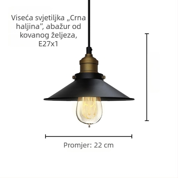 Viseće svjetlo od kovanog željeza, crno, retro industrijskog stila, LED, 220V, za kafiće, barove, restorane i kuhinje