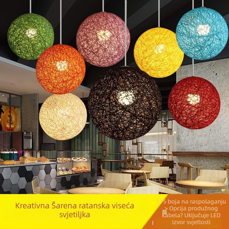 Moderni minimalistički viseći luster od konopljine kugle i ratana, s oblikom sfernog ptičjeg gnijezda, pogodan za dnevni boravak, spavaću sobu i blagovaonu