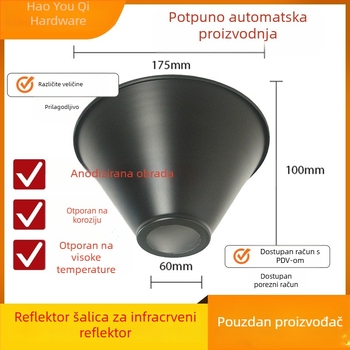 Aluminijski odraznik čašice Ø175 mm, 45° fokus, sjenilo za E27, solarno grijanje