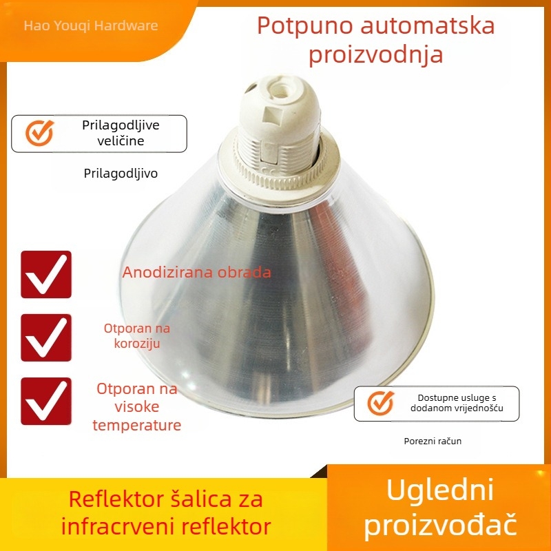 Aluminijski odraznik čašice Ø175 mm, 45° fokus, sjenilo za E27, solarno grijanje