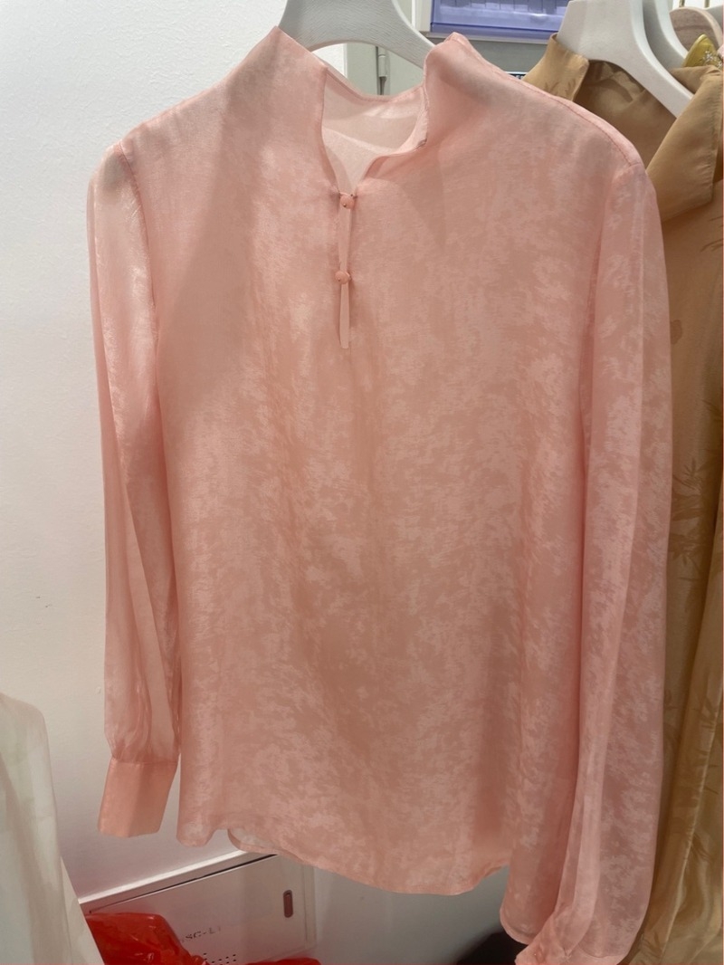 Bluza od rayon žakarda sa stojećim ovratnikom, ženska, retro cvjetni uzorak, dugi rukav, slobodan kroj