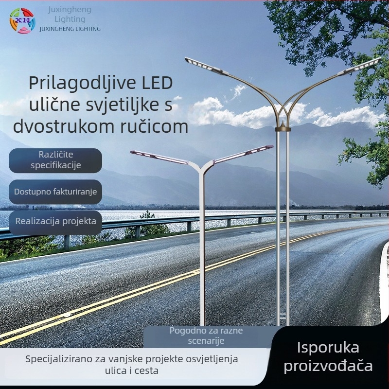 LED ulična svjetiljka s dvostrukim ramenom za gradsko osvjetljenje, vanjska, visina 8–12 m, 30 W