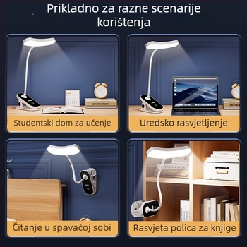 LED stolna lampa s klipom, crno-bijela, zaštita očiju, za studente, učenje i čitanje u studentskom domu
