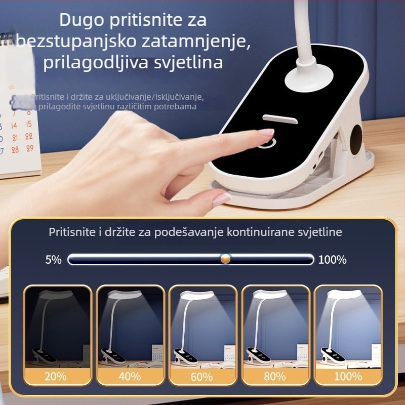LED stolna lampa s klipom, crno-bijela, zaštita očiju, za studente, učenje i čitanje u studentskom domu