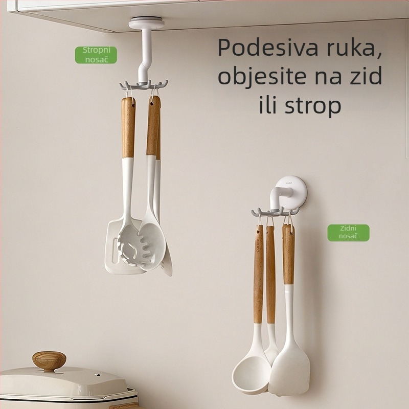 FaSoLa Kuhinjska kuka s vakuumskim zahvatom, šest kandži, okretna, bez bušenja, organizator za žlice i spatule