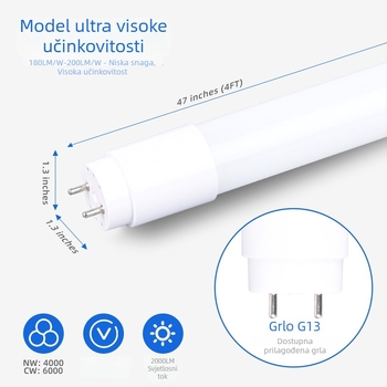 1,2 m ultra jaka T8 LED cijev, 200 lm/W, visoka učinkovitost, mikrovalni senzor, energetski retrofit za osvjetljenje parkirališta