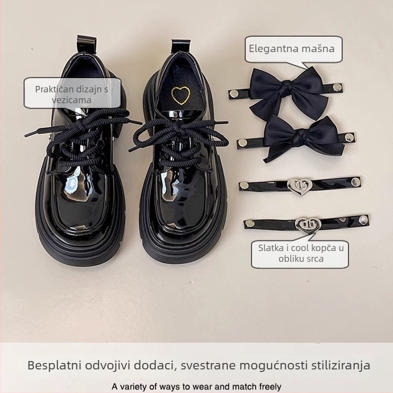 Ženske kožne Mary Jane loaferice s mašnicom, 2024 Proljeće–Jesen, retro britanski stil, debela potplata