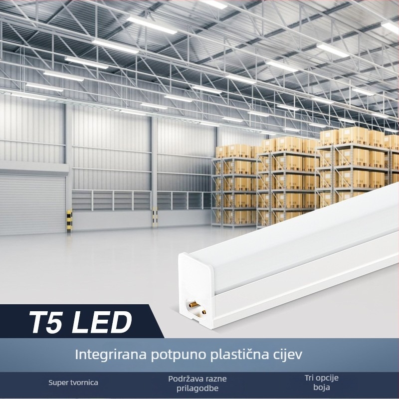 T5 integrirana LED cijev, potpuno plastično tijelo i četverokutni aluminijsko-plastični nosač, rasvjeta bez prašine za radionicu