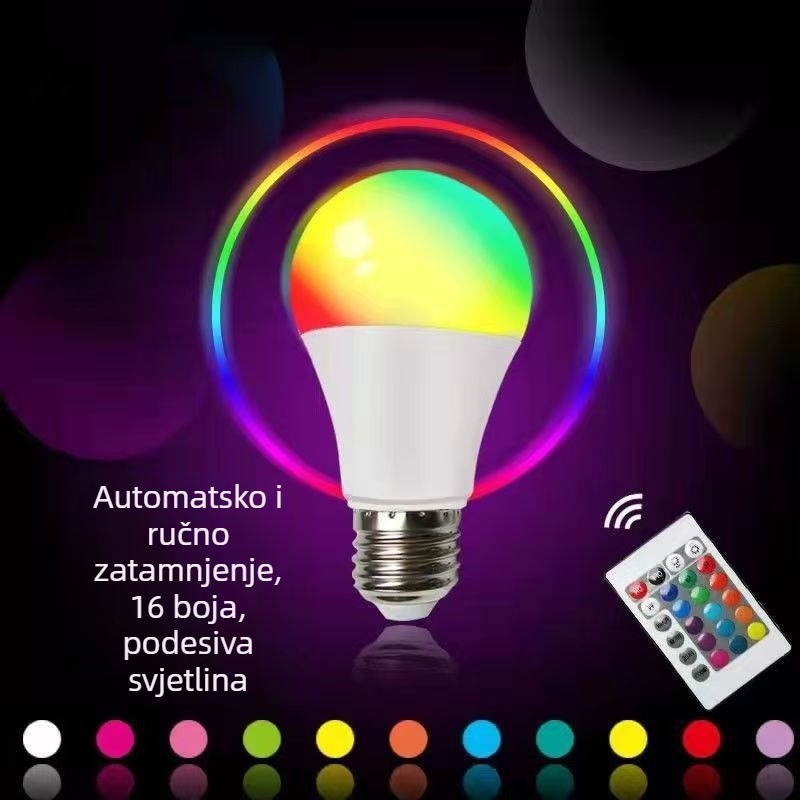 RGB pametna LED žarulja s daljinskim upravljanjem, 16 boja, A60 sa E27 navojem, atmosferično dekorativno svjetlo