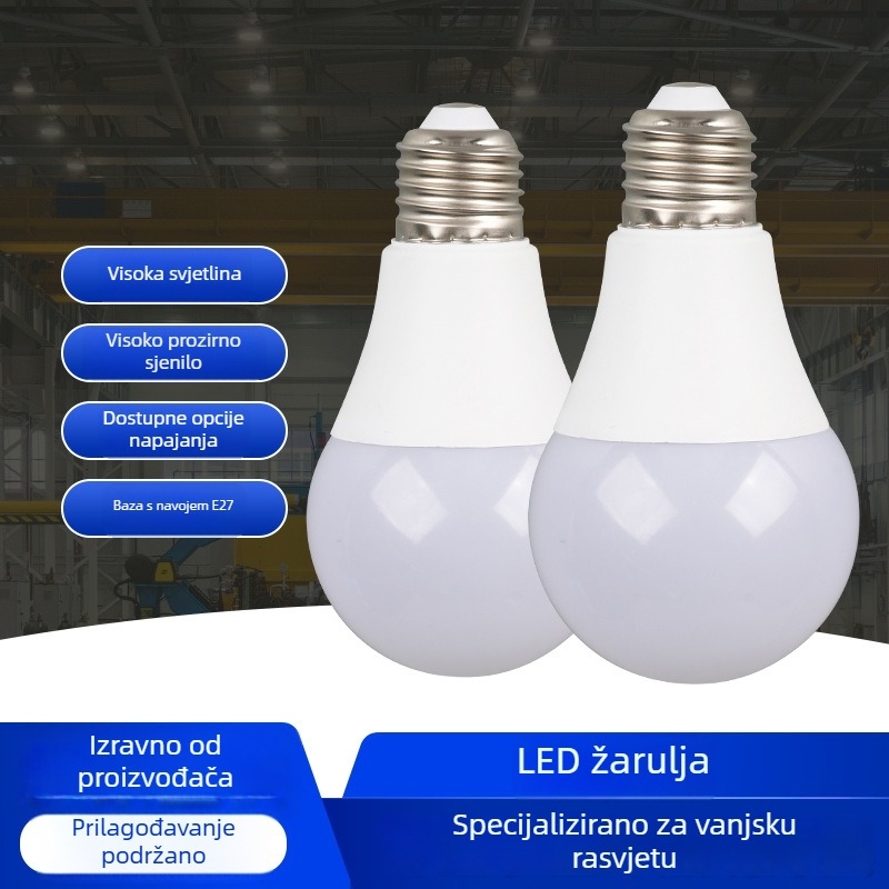 LED A60 žarulja s plastičnim premazom od aluminija, E27 navoj, kućno osvjetljenje, energetski učinkovita i izdržljiva