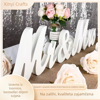 Drveni ukras Mr & Mrs za party i vjenčanje – dekoracija za registraciju s engleskim slovima, rekvizit za fotografiranje