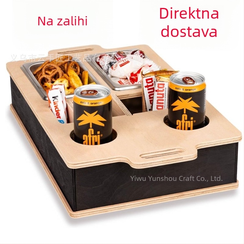 Drveni pladanj za užinu s držačem za daljinski upravljač i stolnim organizatorom