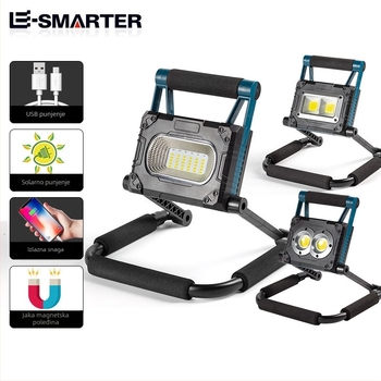 Solarna LED flood light za vanjsku upotrebu, prenosna uz nosač, USB punjenje, IP65, pogodno za kampiranje i planinarenje