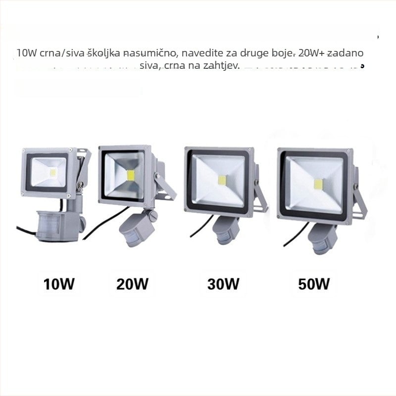 LED reflektor s detekcijom pokreta za vanjsku uporabu, 12–48V, pogodan za zidove, dvorišta i tunele, 10–100W