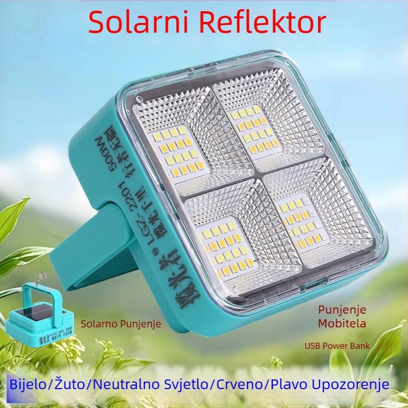 Solarni LED reflektor — prijenosno svjetlo za dom, nužni prekid napajanja, kampiranje na otvorenom i noćne tržnice.