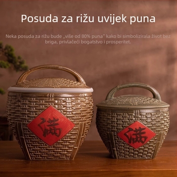 Keramički spremnik za rižu sa poklopcem u kineskom stilu, kapaciteta 9–10 L, otporan na vlagu i štetnike, zatvoren za skladištenje žitarica i riže