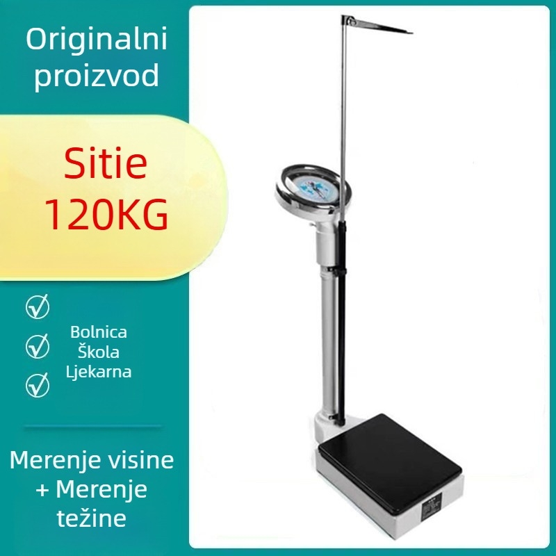 Vaga za mjerenje visine i težine, mehanički instrument za mjerenje tijela, kapacitet 120 kg, za bolnice, klinike i škole