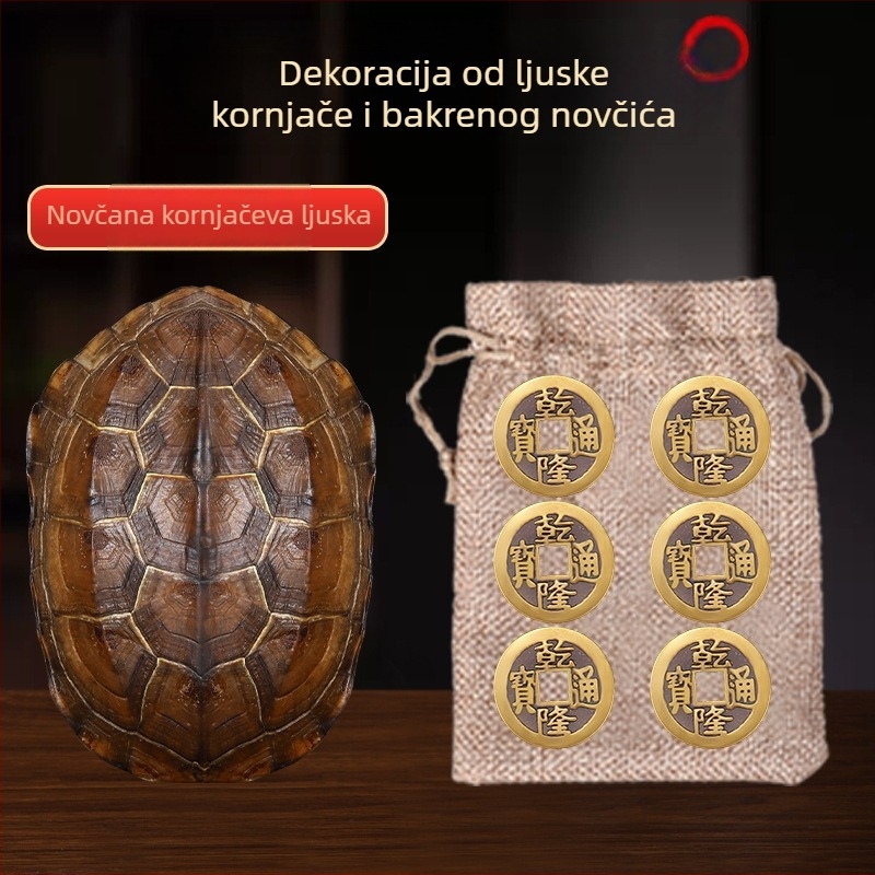 Qianlong bakreni novčić s šest hexagrama, alat za proricanje, viseći ručni privjesak, kućna dekoracija, prirodna školjka kornjače