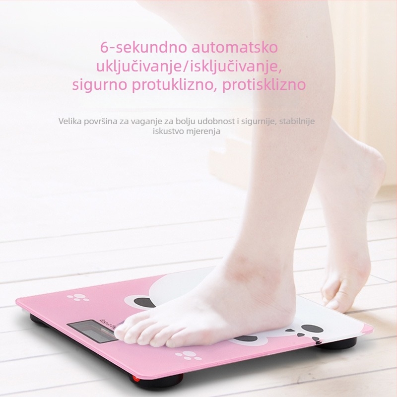 USB punjiva vaga za mjerenje tjelesne težine, za kućnu uporabu, kapacitet 180 kg, LCD zaslon s pozadinskim osvjetljenjem, staklo 4 mm, dizajn crtanog filma