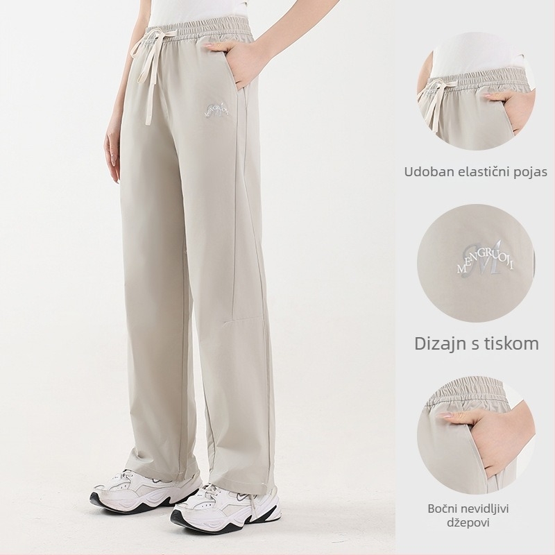 Ženske hlače ice silk s brzim sušenjem, lagane za proljeće i jesen, prozračne, zaštita od sunca, ravni kroj, udobne, za aktivnosti na otvorenom i casual nošenje, vodootporne
