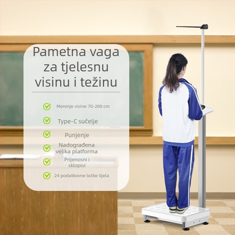 Visina i težina – sve-u-jednom elektronička vaga s Bluetoothom, mjerač tjelesne masnoće, za kućnu i školsku uporabu