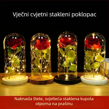 Vječno cvijeće u staklenom kupolu s ružom — stolna dekoracija, dar