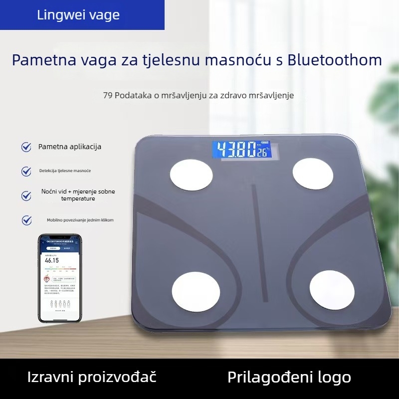 Bluetooth vaga za tjelesni postotak masnoće, sa staklenom pločom – elektronička vaga za mjerenje težine i masnoće