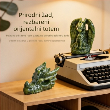 Prirodna jade dragon glava statua i rezbareni komadi kristalnog sirovog kamena: zmaj, ptica, slon – ukrasni predmeti
