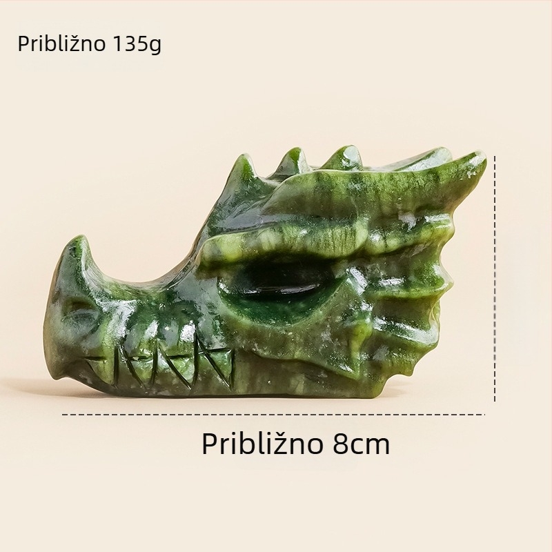 Prirodna jade dragon glava statua i rezbareni komadi kristalnog sirovog kamena: zmaj, ptica, slon – ukrasni predmeti