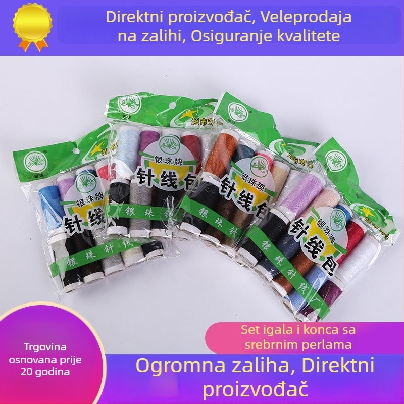 Set za šivanje s iglama, višebojnim nitima i srebrnim perlicama