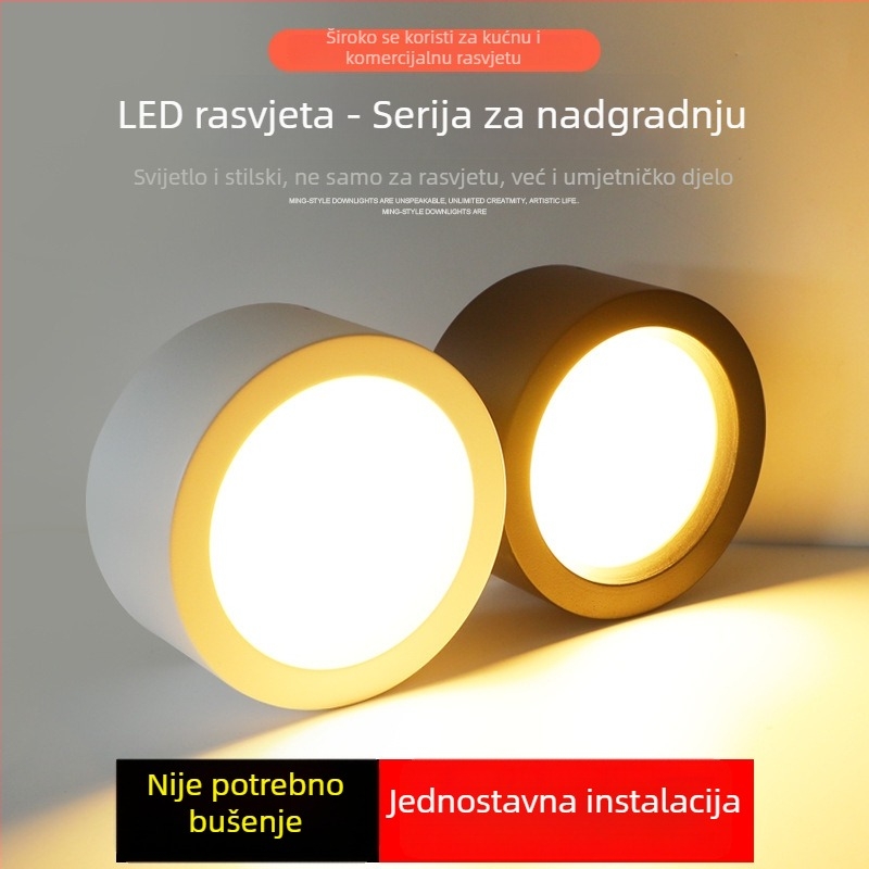 LED površinsko montirani downlight visoke snage, bez otvora, stropna usmjerivačka svjetla, crno-bijelo kućište, 220V, 3000K-6000K, okrugli