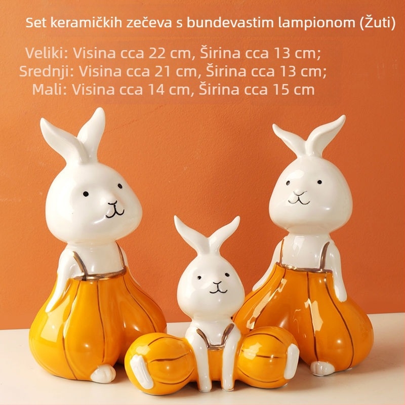 Bijela porcelanska zeka figura – karikativni stil, keramička dekoracija za dnevni boravak