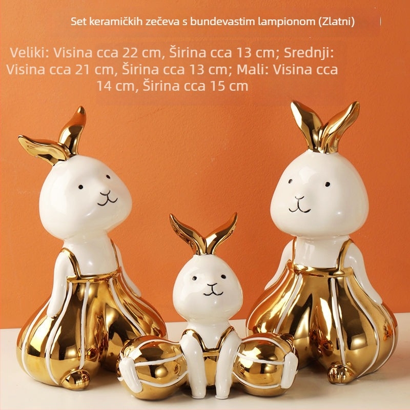 Bijela porcelanska zeka figura – karikativni stil, keramička dekoracija za dnevni boravak