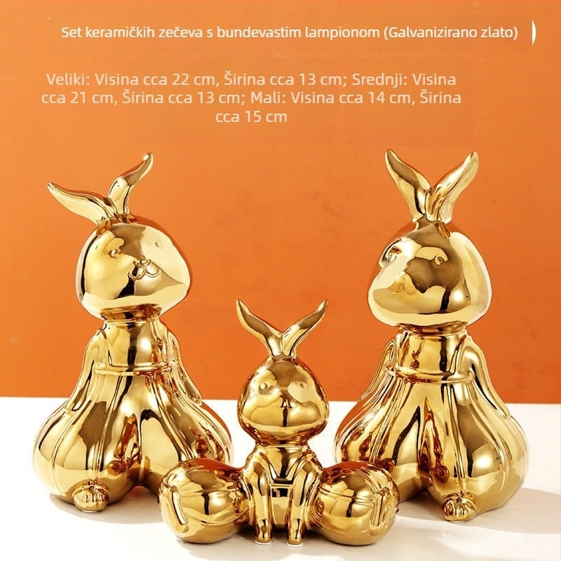 Bijela porcelanska zeka figura – karikativni stil, keramička dekoracija za dnevni boravak