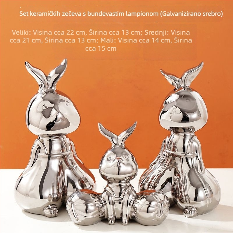 Bijela porcelanska zeka figura – karikativni stil, keramička dekoracija za dnevni boravak