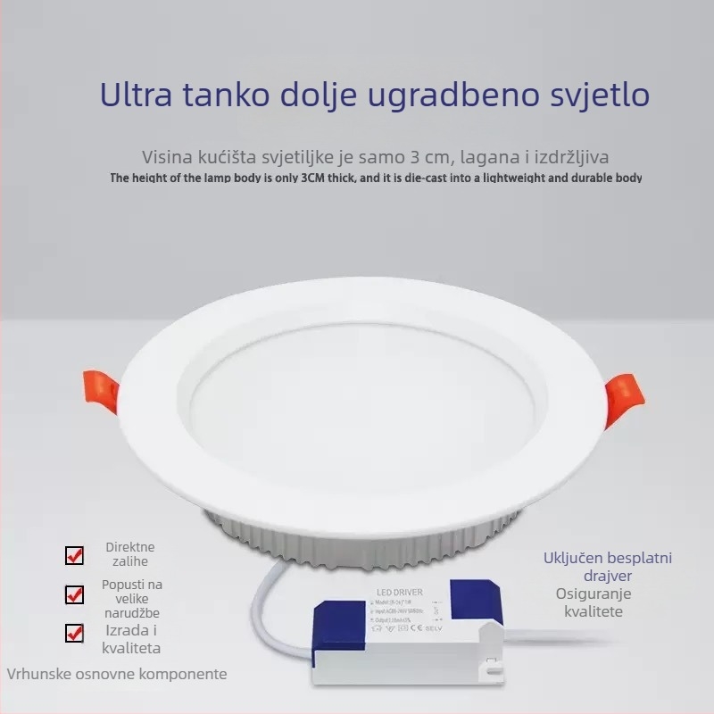 LED downlight, ugrađen u strop, ultra-tank, 5–18W, 6500K hladno bijela, CRI ≥90