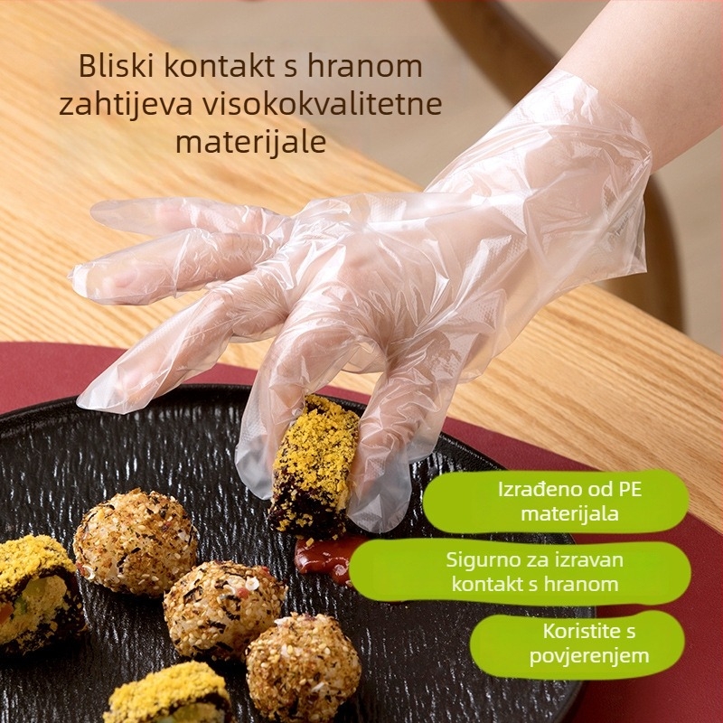 Camellia jednokratne rukavice s prehrambenom kvalitetom, debeli sloj, za kućnu upotrebu i djecu, prozirne, PE