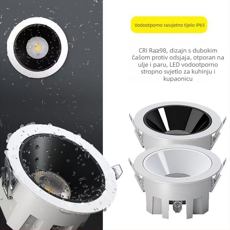 LED duboka kupola s anti-zasljepljavajućim IP65 vodonepropusni ugradbeni spot za kuhinju i kupaonicu, anti-fog, Ø75–95 mm otvor