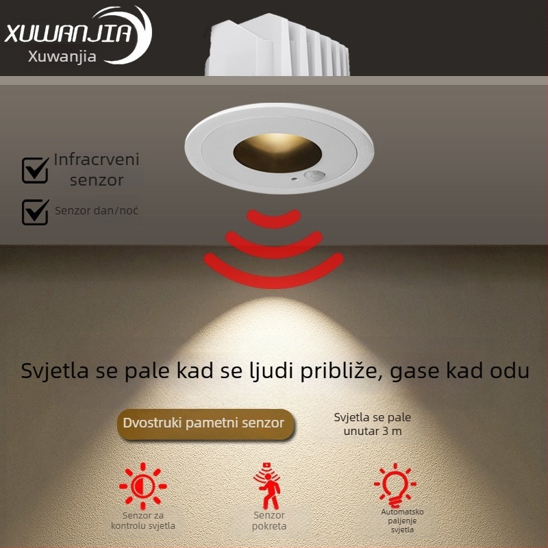 Pametan ugrađeni spot s senzorom pokreta – za hodnike i ulaze | LED downlight s anti-refleksijom, aluminijsko kućište