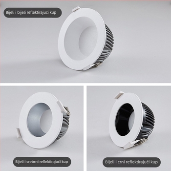 LED ugrađeni downlight s anti-glare i anti-fog, promjer 7,5 cm, 7W, 6000K hladno bijela, okruglo stropno svjetlo za dnevni boravak, hotel i trgovački centar