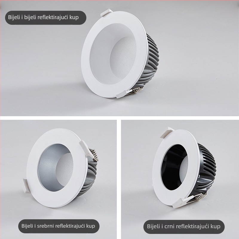 LED ugrađeni downlight s anti-glare i anti-fog, promjer 7,5 cm, 7W, 6000K hladno bijela, okruglo stropno svjetlo za dnevni boravak, hotel i trgovački centar